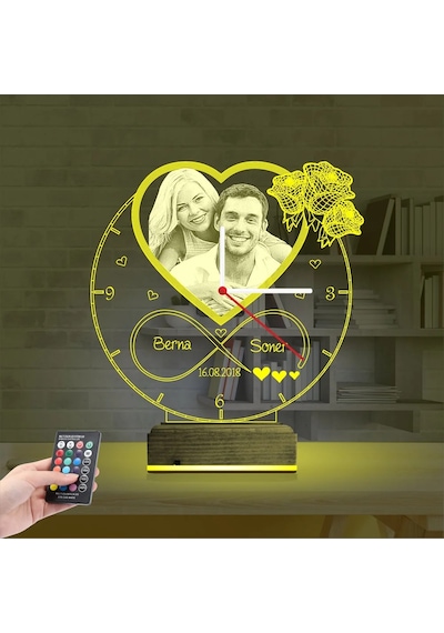 Luvivia Kalp Sevgiliye Hediye V4 Fotoğraflı Saatli 3d Lamba - Masa Gece Lambası