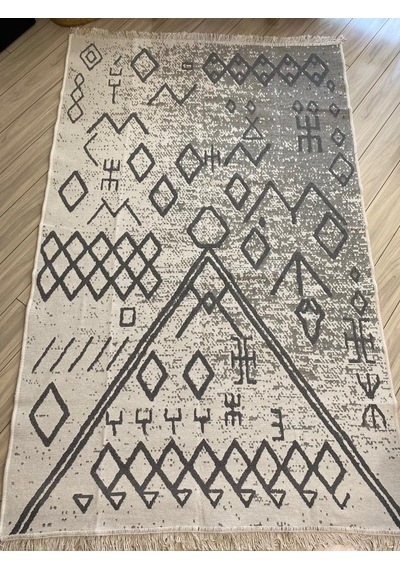 Kilim Çift Taraflı Dokuma Kilim İskandinav Kilim Gri -beyaz