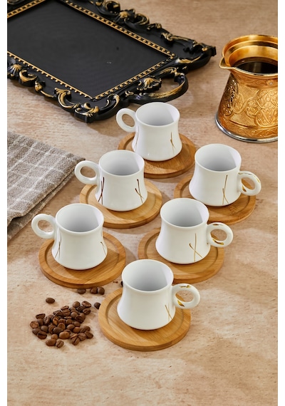 Bambu Altlık Ve Fincan Seti Modern Tasarım Beyaz