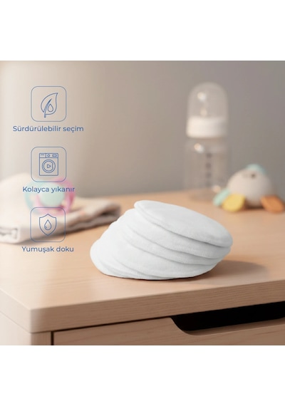 Babyjem Yıkanabilir Süper Emici Tekrar Kullanımlı Pamuklu Göğüs Pedi 6 Adet