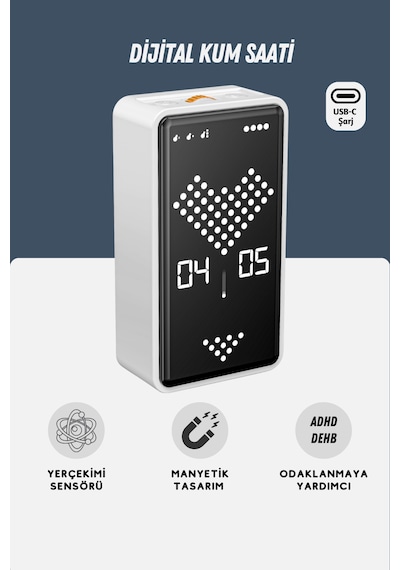 GWORKE GT-3 Dijital Kum Saati, Pomodoro Zamanlayıcı, Öğrenci Kronometresi, Mutfak, Odaklanma - Beyaz