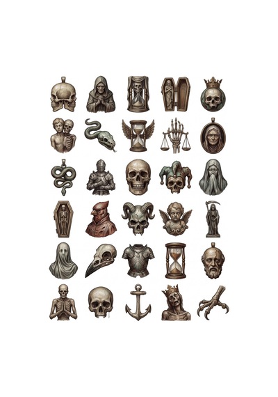 30 Adet Gotik Memento Mori Sticker Seti - Laptop, Ajanda, Defter İçin Çok Renkli