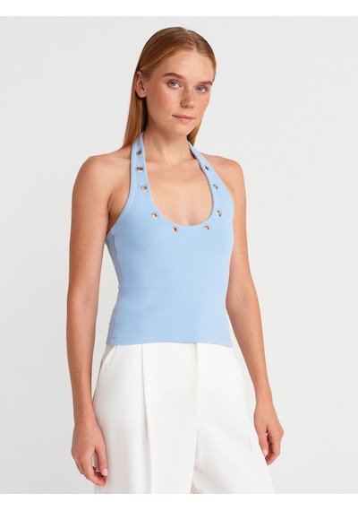 Dilvin 21162 Halter Yaka Top-mavi Mavi