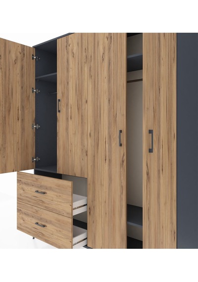 Hyperion Gardrop 4 Raflı 2 Çekmeceli 2 Askılı 176x44x221 Antrasit-çam Çam Hyperion Gardrop 4 Raflı 2 Çekmeceli 2 Askılı 176x44x221 Antrasit-çam Çam