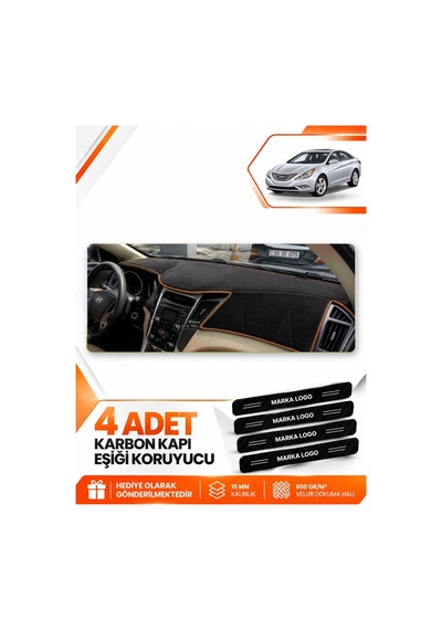 Hyundai Sonata 2009-2015 Uyumlu Ön Torpido Koruma Kılıfı Halısı Örtüsü - Siyah Kahverengi