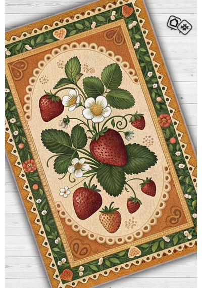 Homshtag Art Deco Çilek Desenli Halı Bitki Temalı Çok Renkli Modern Çilek Desenli Dijital Baskı Halı