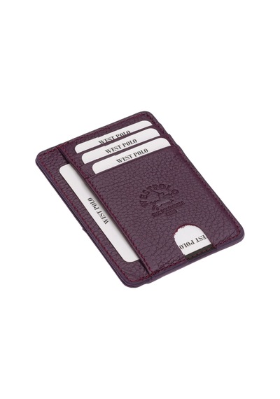 Westpolo Hakiki Deri Unisex Kartlık - Mürdüm