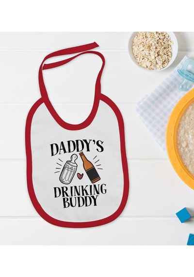 BK Kids Daddy's Drinking Buddy Tasarımlı Kırmızı Bebek Mama Önlüğ Kırmızı