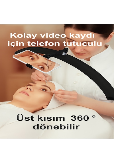 Smayling 28 İnç Profesyonel Ay Lamba Sedye Üstü İşlem, Çekim Işığı Ve Led Bakım Lambası 3000k-6000k Ayarlanabilir Işık 360 Döner Başlık Telefon Tutuculu Güzellik Cilt Bakım İpek Kirpik Dövme