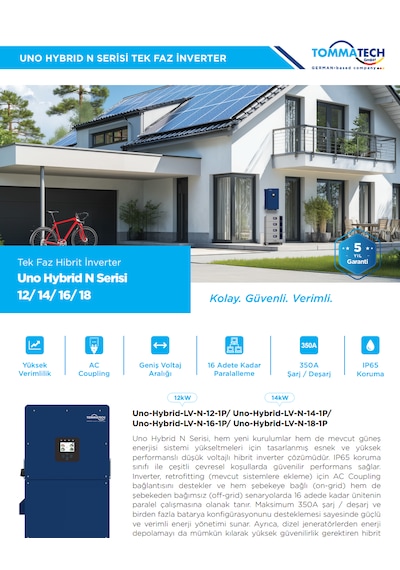 Tommatech Uno Hybrid N 16.0kw Tek Faz İnverter