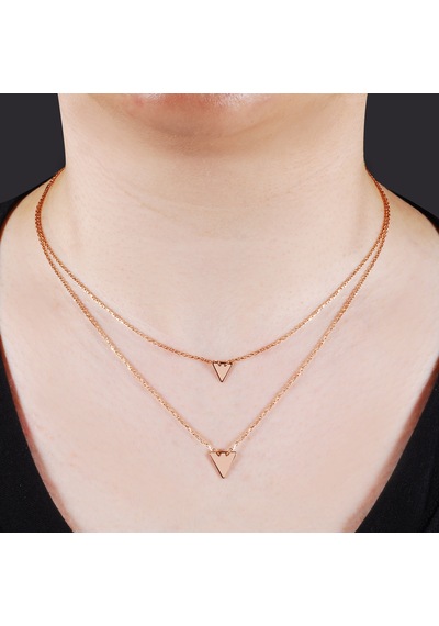 Kuyumcudukkani Yeni Trend Zincirli İkili Üçgen Kolye -37284-g Gold