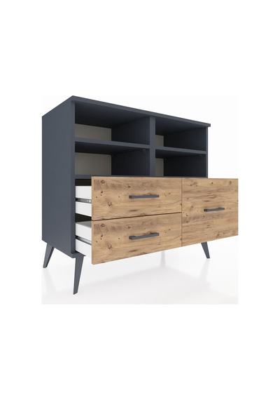 Hyperion Şifonyer 4 Raflı 3 Çekmeceli 88x44x80 Antrasit-antrasit/çam Antrasit/çam