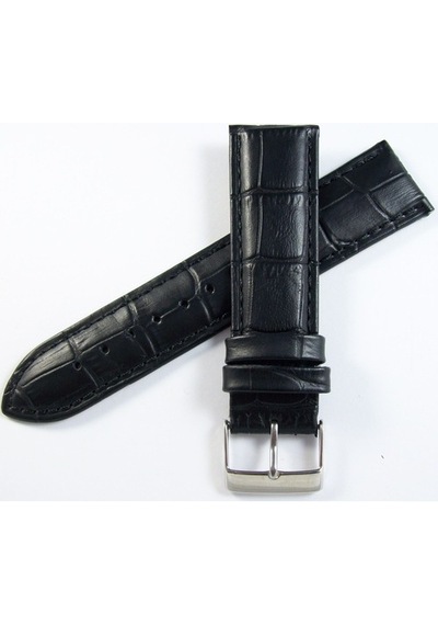Cobra Deri Saat Kordonu 22Mm Xl Uzun Siyah Saat Kayışı Kroko
