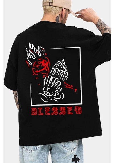 Unisex Blesseb Baskılı T-shirt Siyah