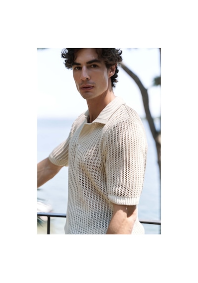 Mai Collection Mai Studios Co. Robert Erkek Polo Yaka Naturel Triko T-shirt Naturel