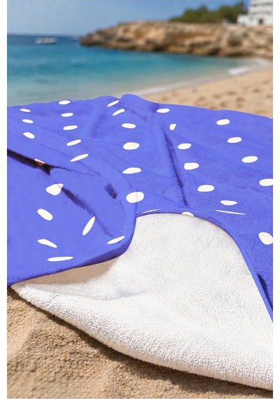 Puantiyeli Çizgili Mavi Plaj Havlusu - Marine Modern Lacivert Beyaz Hızlı Kuruyan Mikrofiber Havlu Çok Renkli