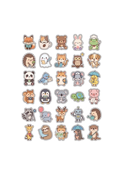 Sevimli Karakterler Pastel Sticker Seti 150 Adet - 5'li Mega Paket No22 - Laptop Defter Ajanda Çok Renkli