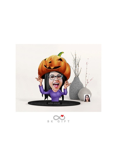 BK Gift Kişiye Özel Kadın Halloween Karikatürlü Ahşap Biblo-2