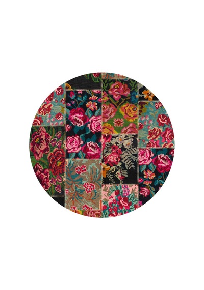Patchwork Desen Dokuma Pamuk Taban Dijital Dekoratif Yuvarlak Halı Kırmızı