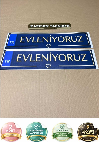 Gelin Arabası Düğün Evleniyoruz Yazılı Renkli Gelin Arabası Plakalığı Düğün Araç Süsü 2 Adet Çok Renkli