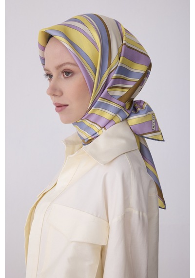 Belli Geometrik Desen İpek Twill Eşarp - 2026 İlkbahar-yaz T 4311 Leylak