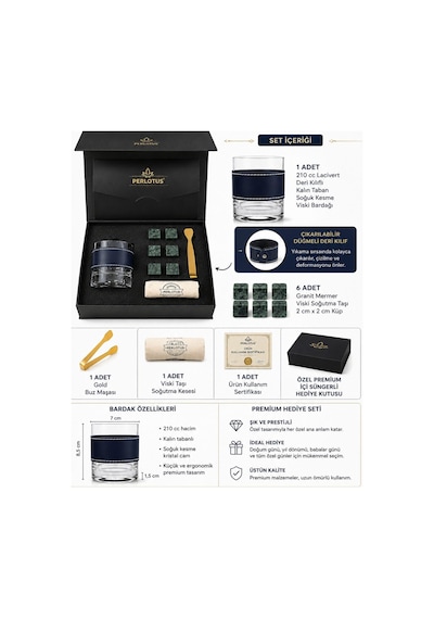 Perlotus Lacivert Hakiki Deri Kılıflı Viski Bardağı Seti 210 Cc Kristal Kadeh, 6 Granit Viski Taşı, Gold Buz Maşası, Premium Hediye Kutusu Şeffaf Perlotus Lacivert Hakiki Deri Kılıflı Viski Bardağı Seti 210 Cc Kristal Kadeh, 6 Granit Viski Taşı, Gold Buz Maşası, Premium Hediye Kutusu Şeffaf