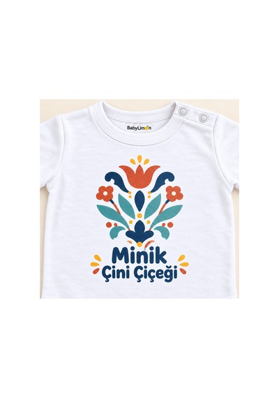 Babylimon Minik Çini Çiçeği Beyaz Kısa Kollu Çıtçıtlı Bebek Zıbını Beyaz - Minik Çini Çiçeği - 928161963 Beyaz - Minik Çini Çiçeği