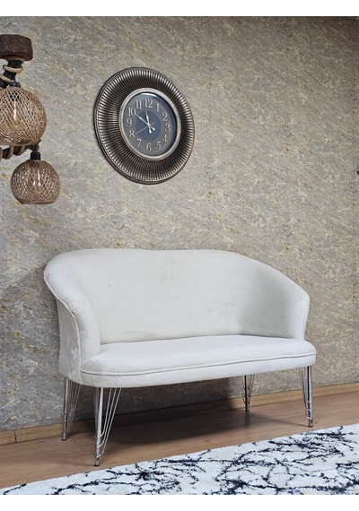 Zafir İkili Teddy Krom Kaplama Telli Ayak Çay Seti Koltuk İkili Berjer , Balkon, Salon, Ofis Krem
