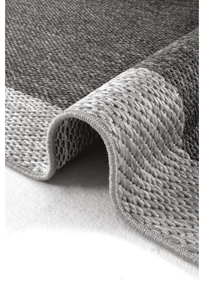 Hoom Rugs Lora 3207 Antrasit Çerçeveli Çizgili Pamuk Taban Hav Toz Vermez Sisal Halı