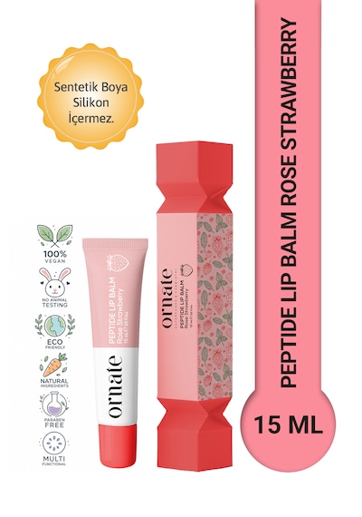 Peptide Lip Balm Rose Strawberry, Nemlendirici, Parlatıcı Lip Balm Çilek Ceramide Vitamin E 15ml Pembe