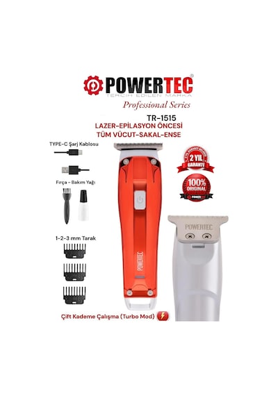 Powertec TR-1515 Lazer-Epilasyon Öncesi Tüm Vücut Tıraş Makinesi Sakal-Ense-Vücut