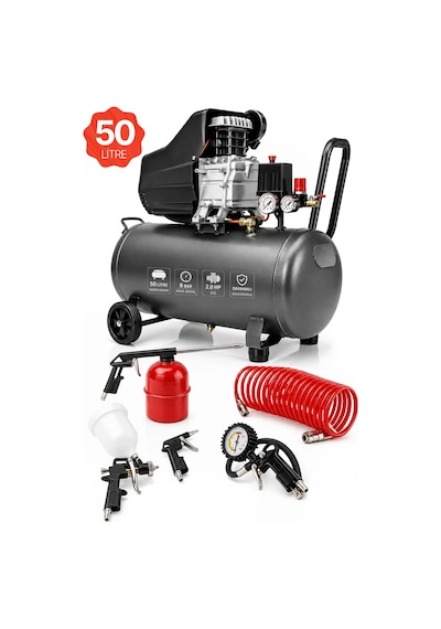 Pro Seri Bakır Sargı Turbo Motor 50lt 2hp Süper Hızlı Dolum Hava Kompresörü