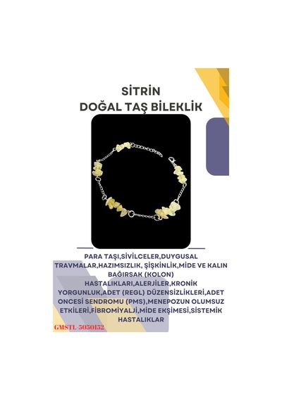 Gümüştel El Sanatları Sertifikalı Sitrin Doğal Taş El Yapımı Tasarım Bileklik Çok Renkli