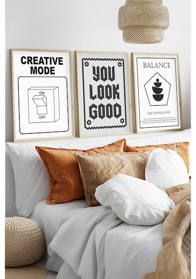 Huhuli Ahşap Çerçeveli 3'lü Creative Mode Tablo Seti Huhu569