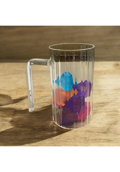 Kulplu Çizgli Desenli Cam Bardak - Kahve Meşrubat Bardağı 350 Ml Şeffaf