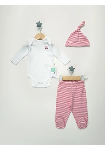 Sezgibaby Kız Bebek Çıtçıtlı Body 3'lü Set Beyaz - Pembe