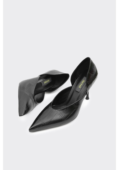 Derinet Dekolteli Kadın Stiletto Siyah Siyah
