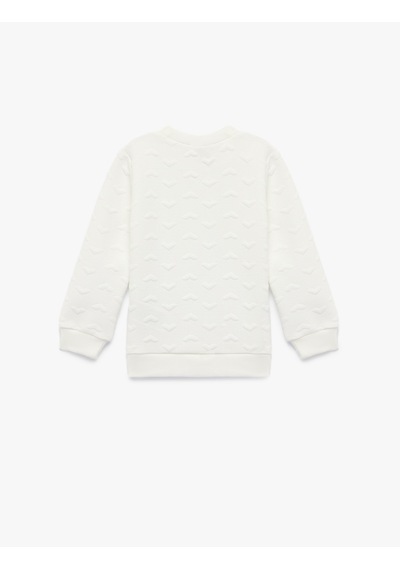 Koton Uzun Kollu Bisiklet Yaka Dokulu Sweatshirt Ekru 6smg10003ak Ekru