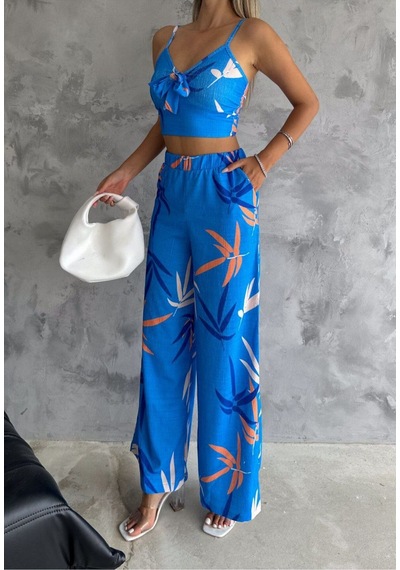 Hgfashion Yaprak Desen İkili Takım Mavi