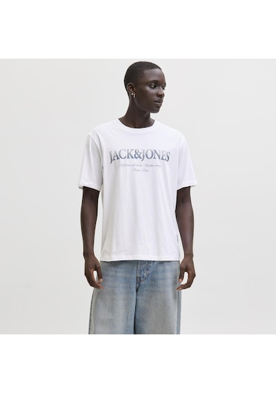 Jack & Jones Erkek Gögüs Logo Baskili Tisört - Devin - 12290173 Beyaz