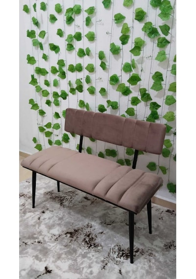 Özcan Metal Siyah Metal Ayaklı Metal Kasalı Sırtlı Mutfak Salon Antre Yatak Odası Balkon Puf Bank Bench Oturak Kahverengi