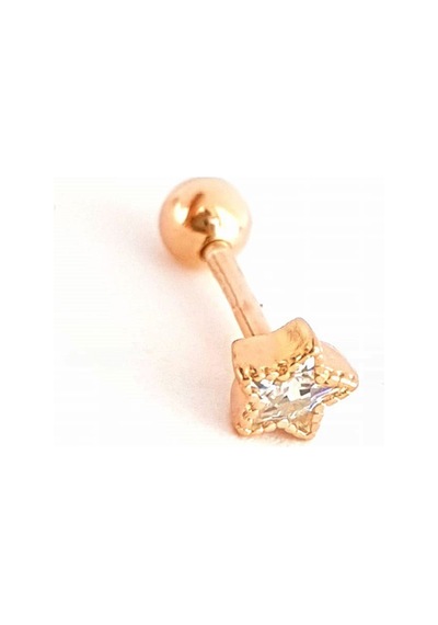 Zirkon Taşlı 925ayar Gümüş Rose Yıldız Tragus Tek Piercing Altın