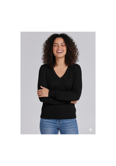 Youknitwear You Riviera %100 Pamuk V Yaka Kadın Kazak Siyah V