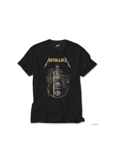 Metallica Guitar Cross Siyah Tişört Siyah