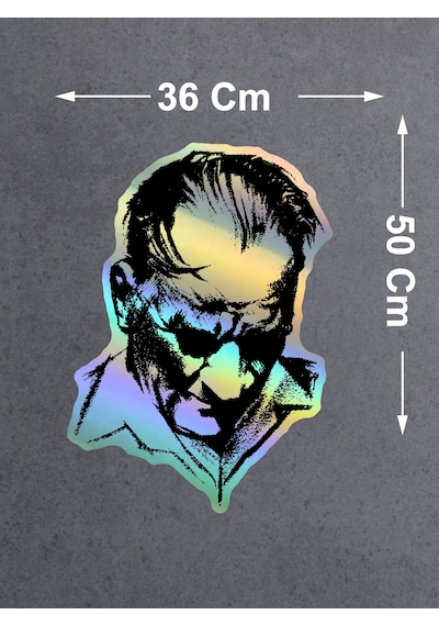 Hologramlı Janjanlı Atatürk Silüet Sticker - Ata Gazi Mustafa Kemal Sticker - Araba Oto Motosiklet Karavan Sticker 03007 50x36 Cm