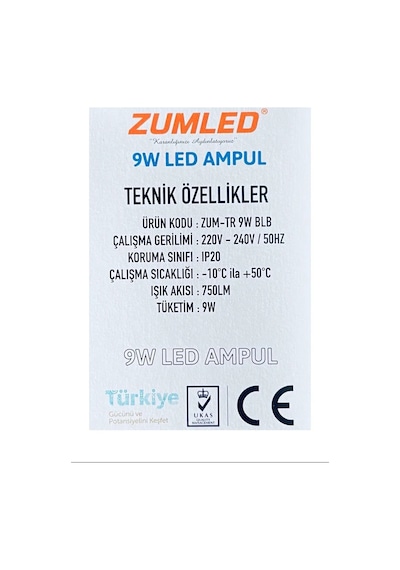 Zumled 9w Beyaz Led Ampul Royaleks-201 .