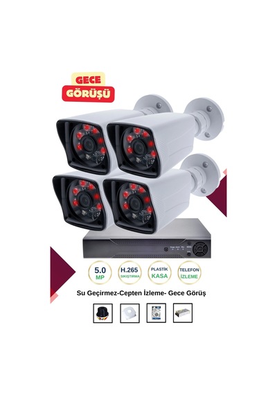 İrtech-4 Kameralı Güvenlik Kamera Seti Gece Görüşlü-su Geçirmez-tak Çalıştır G03