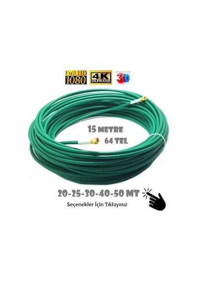 15 Metre 64 Tel Rg6/u4 Gold Uçlu Anten Kablosu 3d 4k Fullhd 1080 Tak Kullan - Yeşil