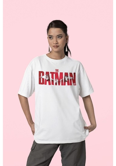 The Batman Dc Karakter Baskılı Unisex Oversize Tişört Beyaz