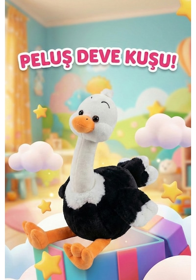 Yumuşacık Sevimli Deve Kuşu Büyük Boy Peluş Oyuncak 60 Cm Siyah